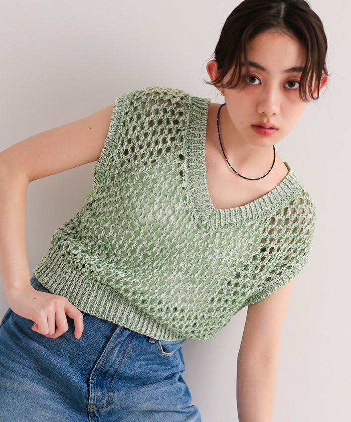 キラキラメッシュ編みベスト【miette ミエット】 | titivate