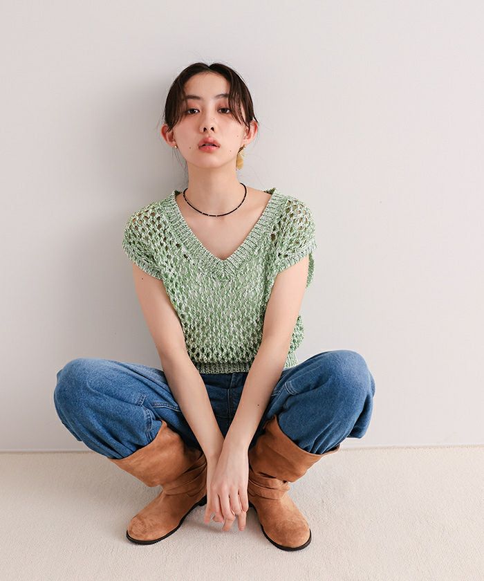 キラキラメッシュ編みベスト【miette ミエット】 | titivate