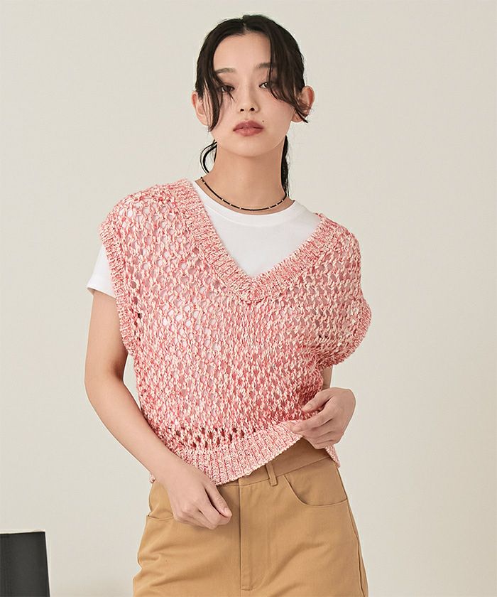 キラキラメッシュ編みベスト【miette ミエット】 | titivate