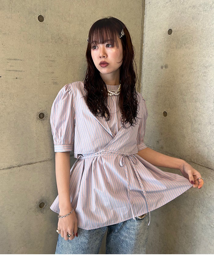 カシュクールパフスリーブブラウス【miette ミエット】【メール便可