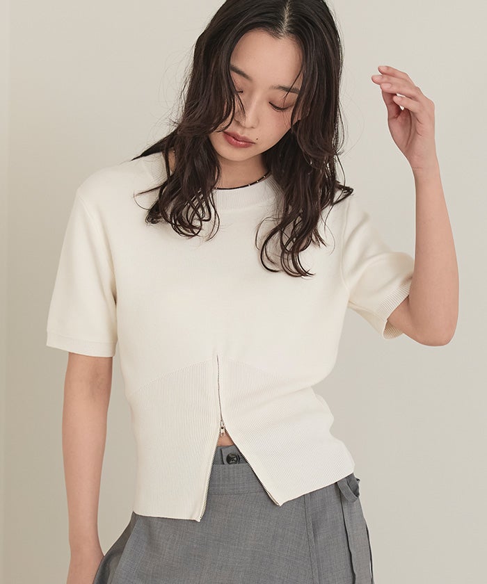ダブルジップ半袖トップス【miette ミエット】【メール便可／100