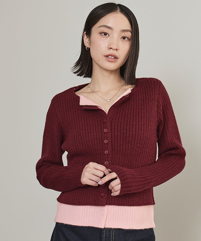 レイヤード配色ニットカーディガン【miette ミエット】 | titivate