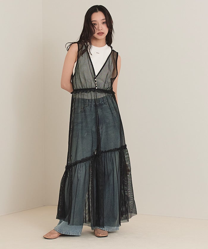 アシメティアードメッシュワンピース【miette ミエット】 | titivate