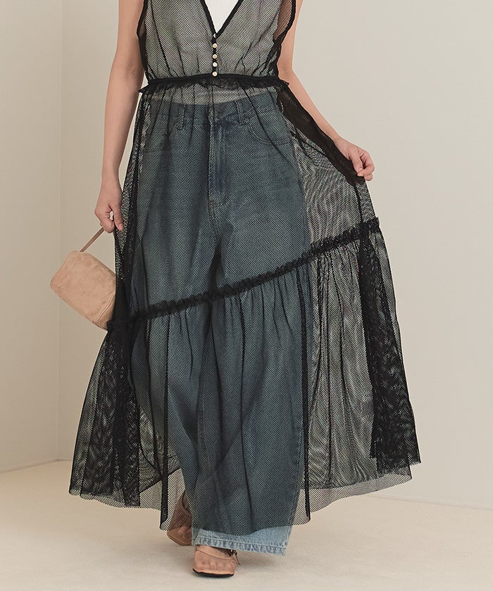 アシメティアードメッシュワンピース【miette ミエット】 | titivate