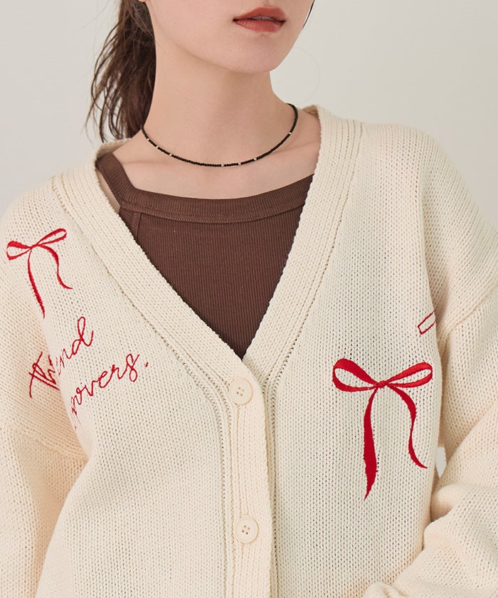 リボン刺繍Vネックカーディガン【miette ミエット】 | titivate