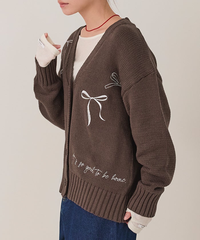 リボン刺繍Vネックカーディガン【miette ミエット】 | titivate