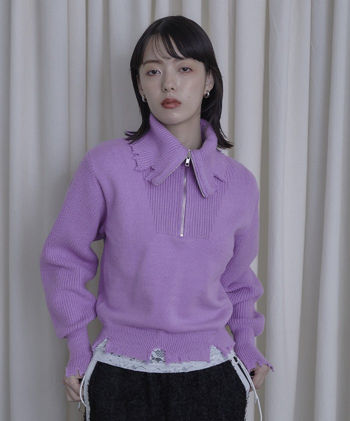 ハーフジップダメージニットプルオーバー【miette ミエット】 | titivate