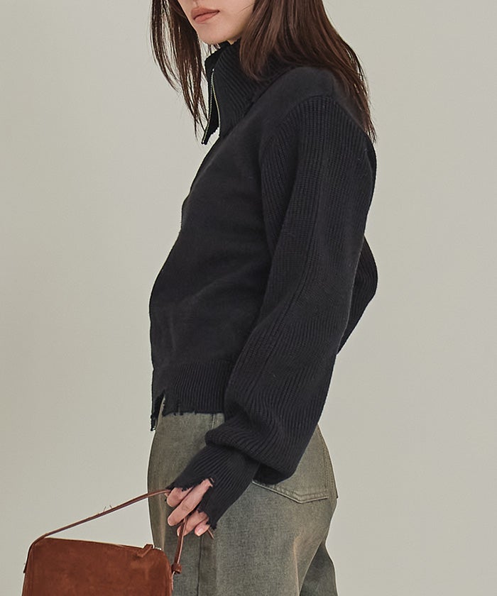 ハーフジップダメージニットプルオーバー【miette ミエット】 | titivate