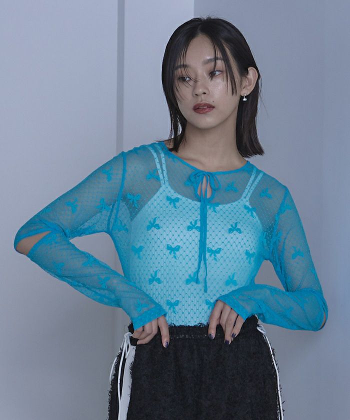 リボンチュールスリットスリーブトップス【miette ミエット】【メール