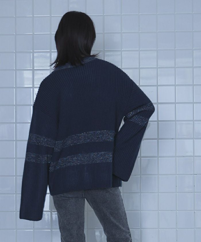 片畔編みラメボーダーニット【miette ミエット】 | titivate