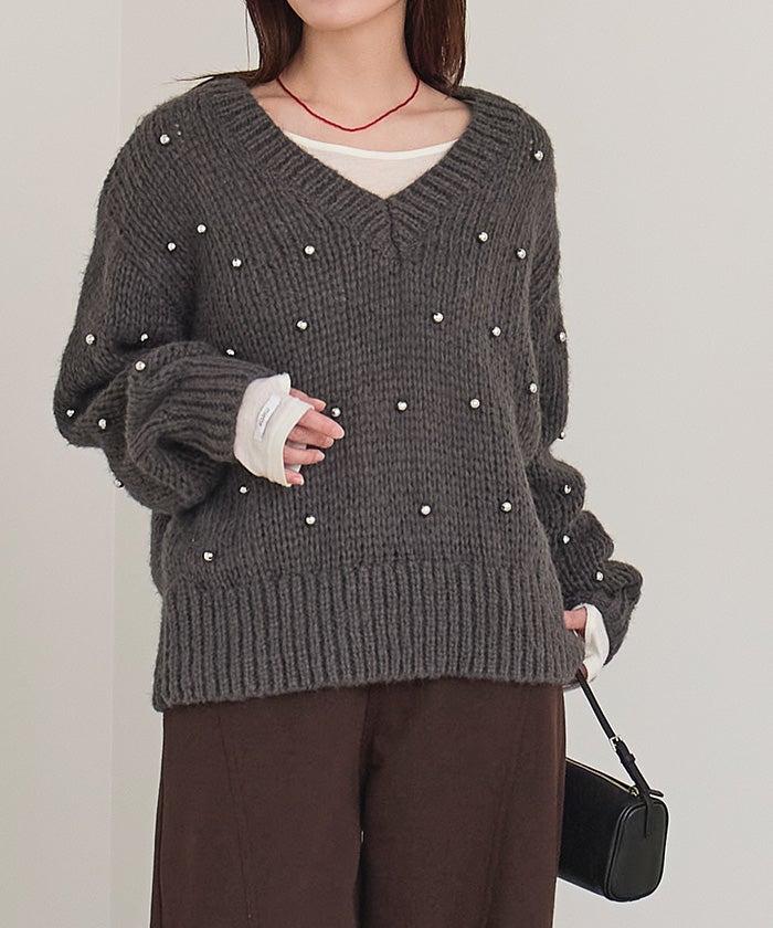 シルバービーズVネックニット【miette ミエット】 | titivate