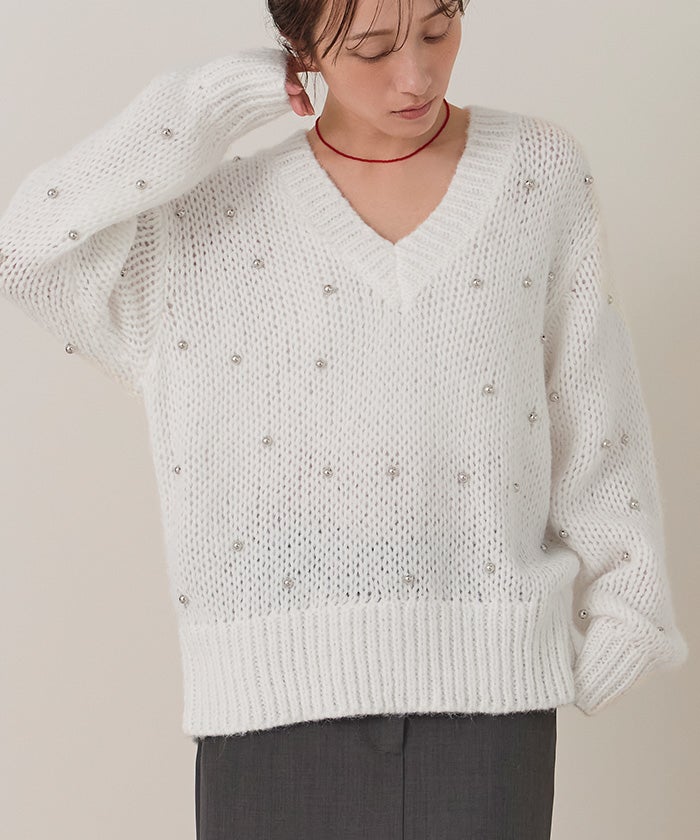 早い者勝ち シルバービーズ ニットプルオーバー シルバービーズVネックニット【miette ミエット】 | titivate