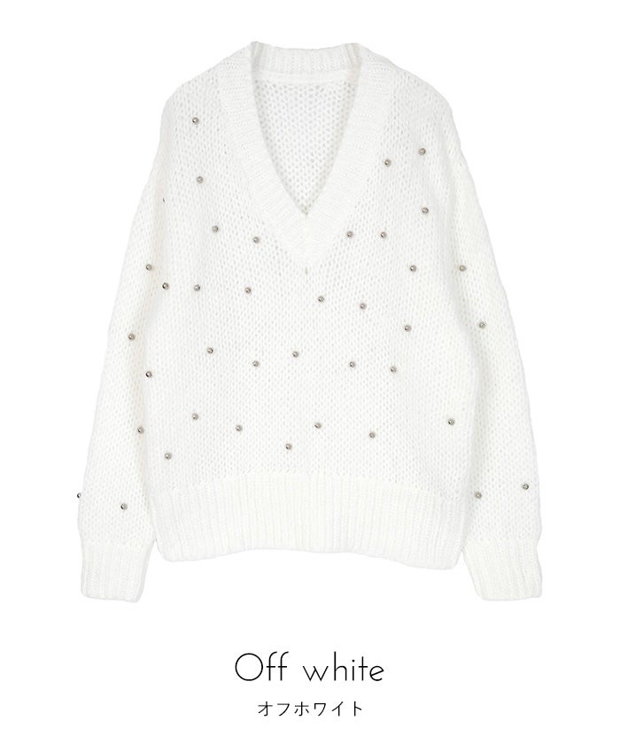シルバービーズVネックニット【miette ミエット】 | titivate