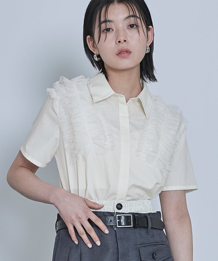 チュールフリル半袖シャツ【miette ミエット】【メール便可／80