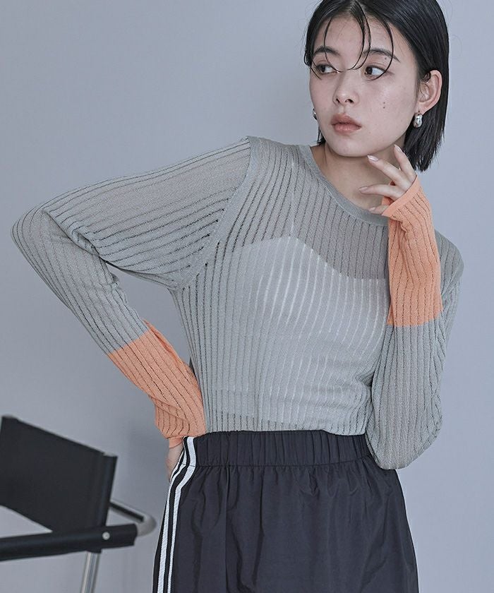 袖口配色シアートップス【miette ミエット】【メール便可／60】 | titivate