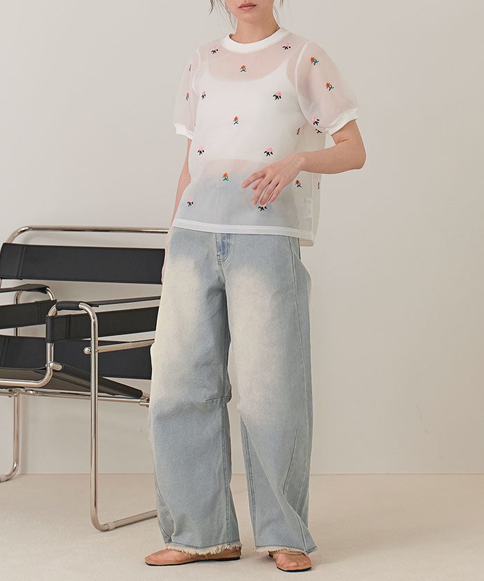ウエストリボンカーブラインデニムパンツ【miette ミエット】 | titivate