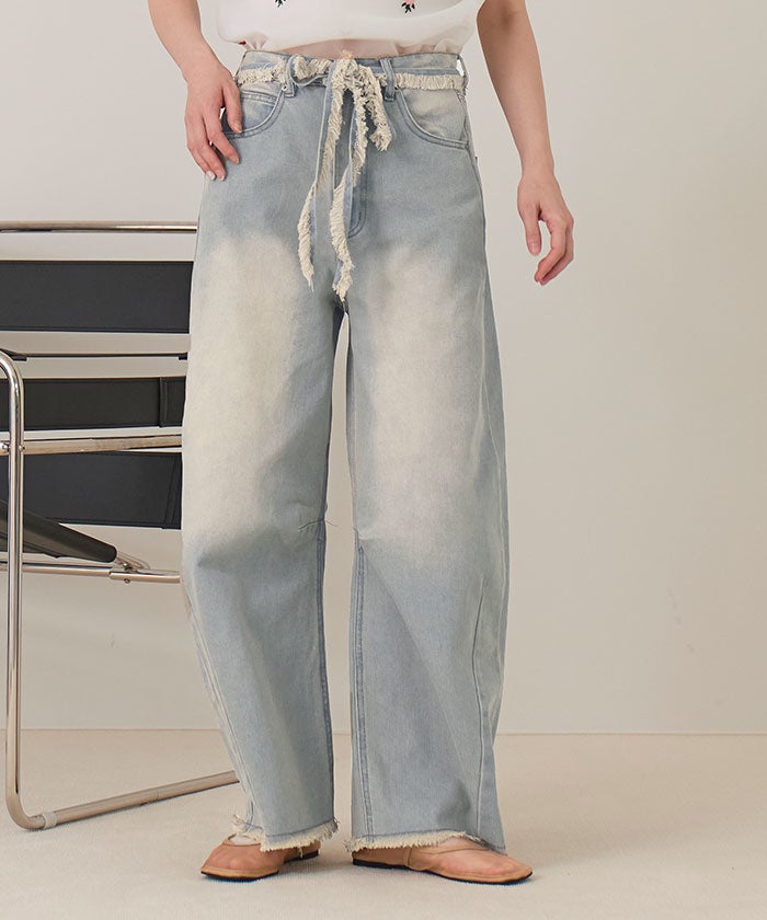 ウエストリボンカーブラインデニムパンツ【miette ミエット】 | titivate