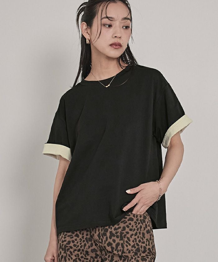 *+:•*∴:♡ 専用 ✰࿐⋆* 配色ロールアップTシャツ【miette ミエット】【メール便可／100