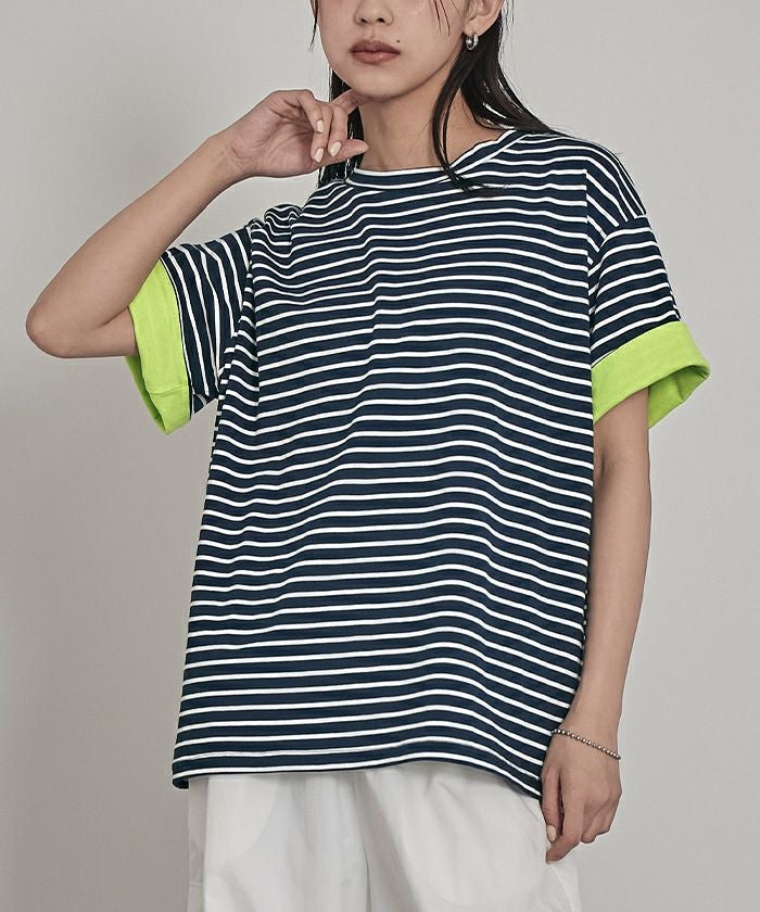 配色ロールアップTシャツ【miette ミエット】【メール便可／100