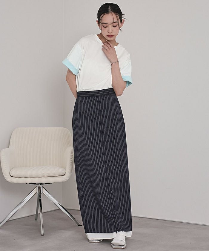 配色ロールアップTシャツ【miette ミエット】【メール便可／100