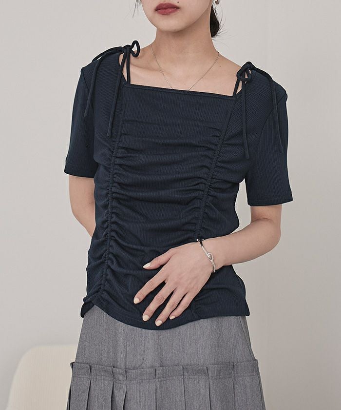 ドロストリボン半袖リブトップス【miette ミエット】 | titivate