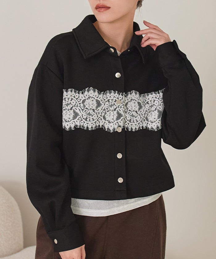 極美品【総レース 単衣 小紋】黒×白 刺繍 サークルレース モダン 洒落着 レースデザインダンボールシャツ【miette ミエット】 | titivate