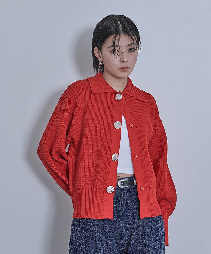 BIGボタン襟付きニットカーディガン【miette ミエット】 | titivate