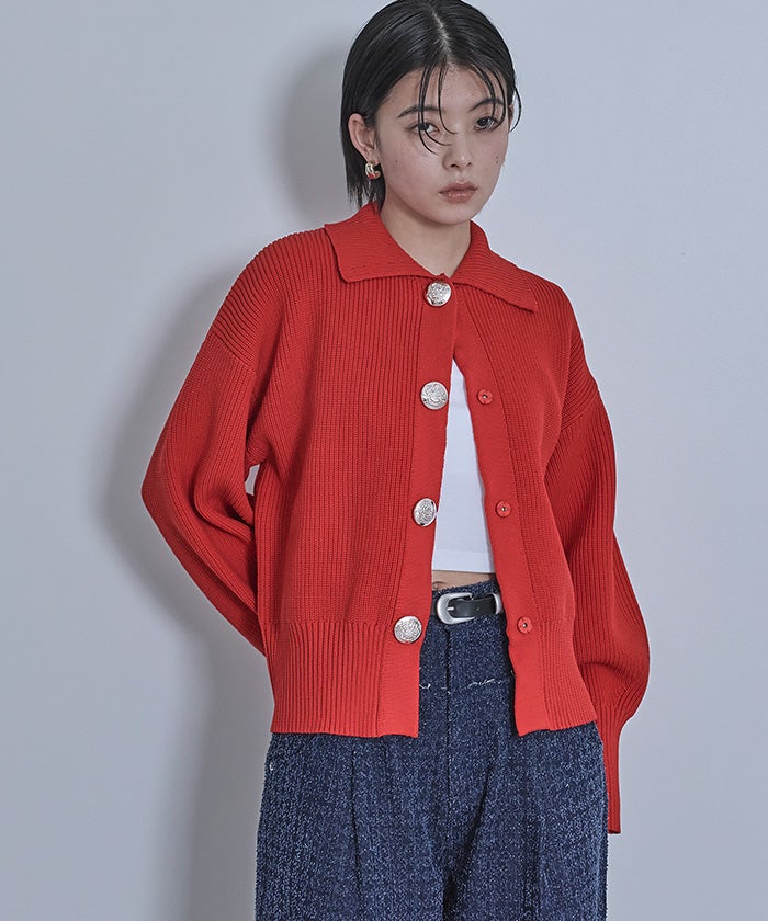 BIGボタン襟付きニットカーディガン【miette ミエット】 | titivate