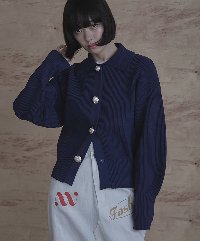BIGボタン襟付きニットカーディガン【miette ミエット】 | titivate