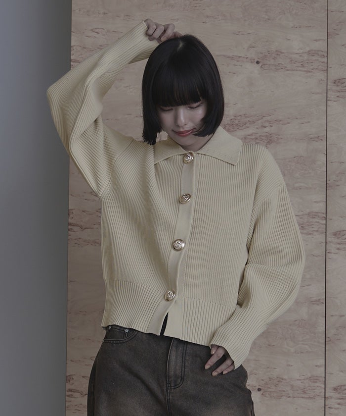 BIGボタン襟付きニットカーディガン【miette ミエット】 | titivate