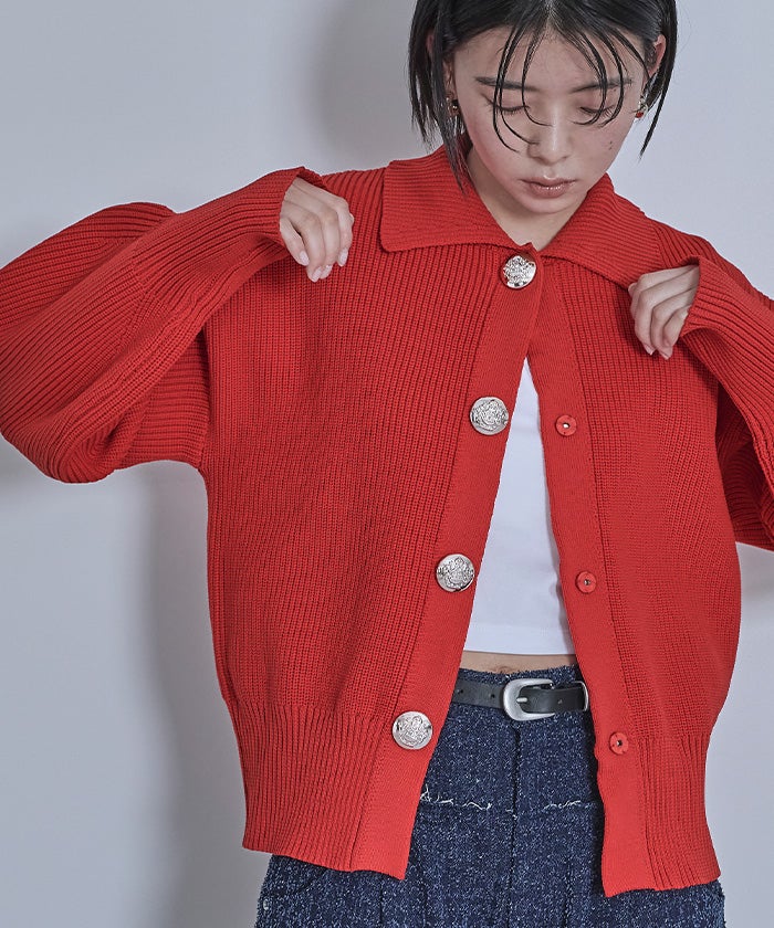 BIGボタン襟付きニットカーディガン【miette ミエット】 | titivate