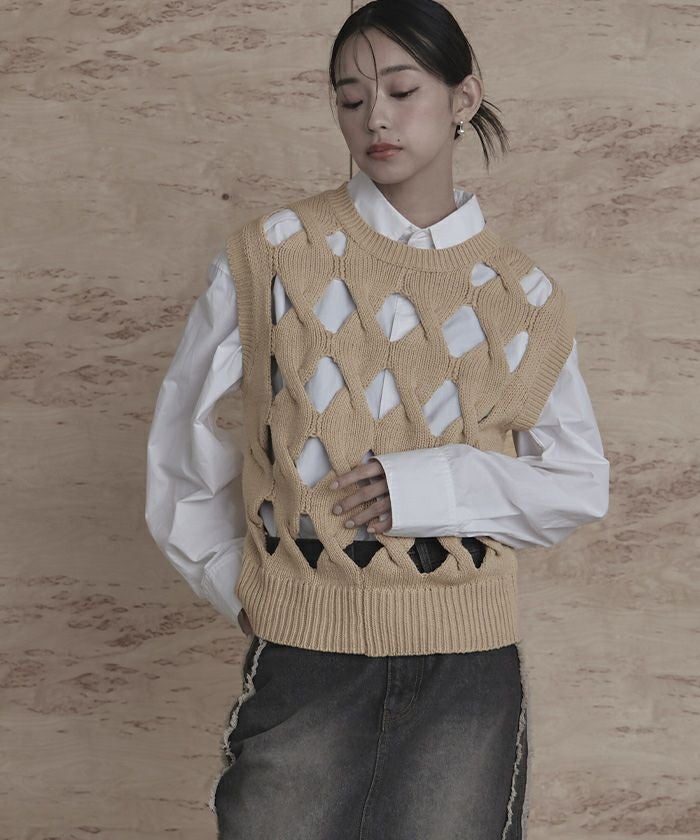 スラッシュケーブルニットベスト【miette ミエット】 | titivate
