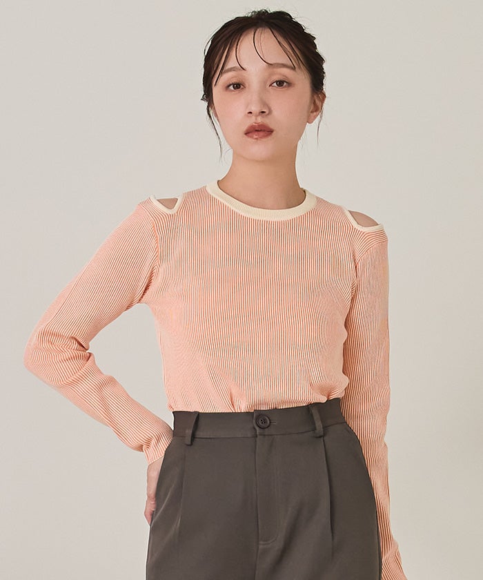 muuet リブワンショルダー ブラック 新品 値下げ可能 ショルダーカットバイカラーリブニット【miette ミエット】 | titivate