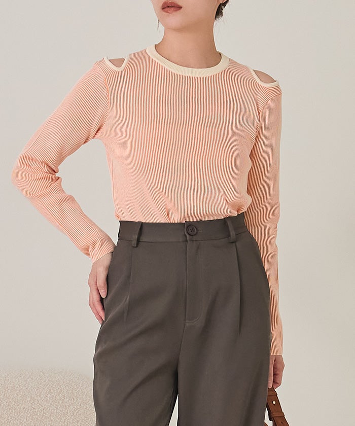 ショルダーカットバイカラーリブニット【miette ミエット】 | titivate