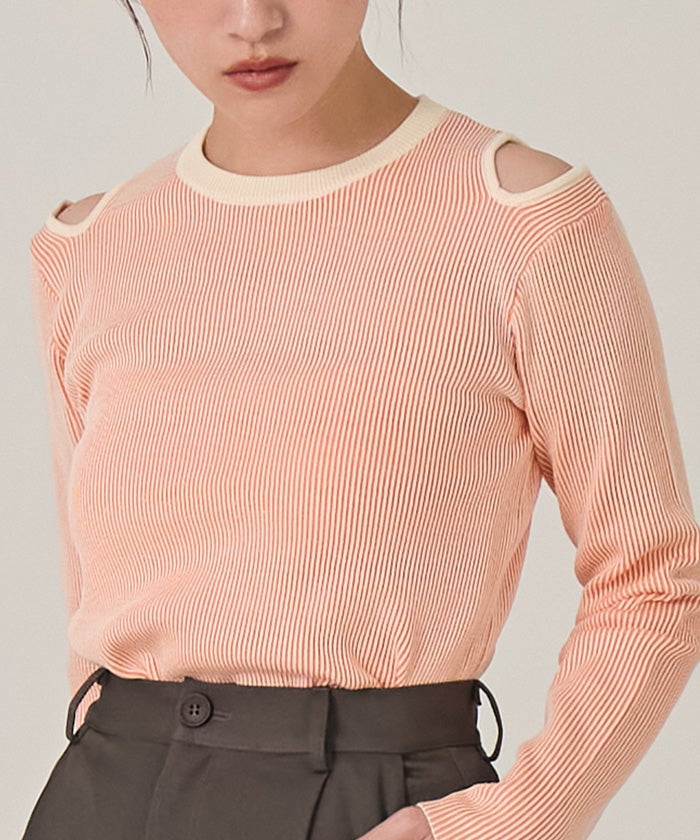 ショルダーカットバイカラーリブニット【miette ミエット】 | titivate