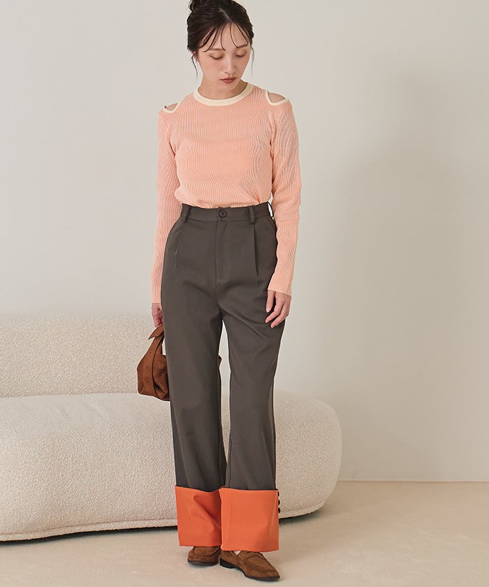 ショルダーカットバイカラーリブニット【miette ミエット】 | titivate