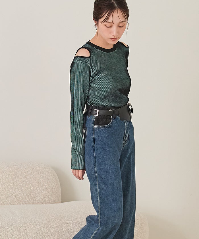 ショルダーカットバイカラーリブニット【miette ミエット】 | titivate