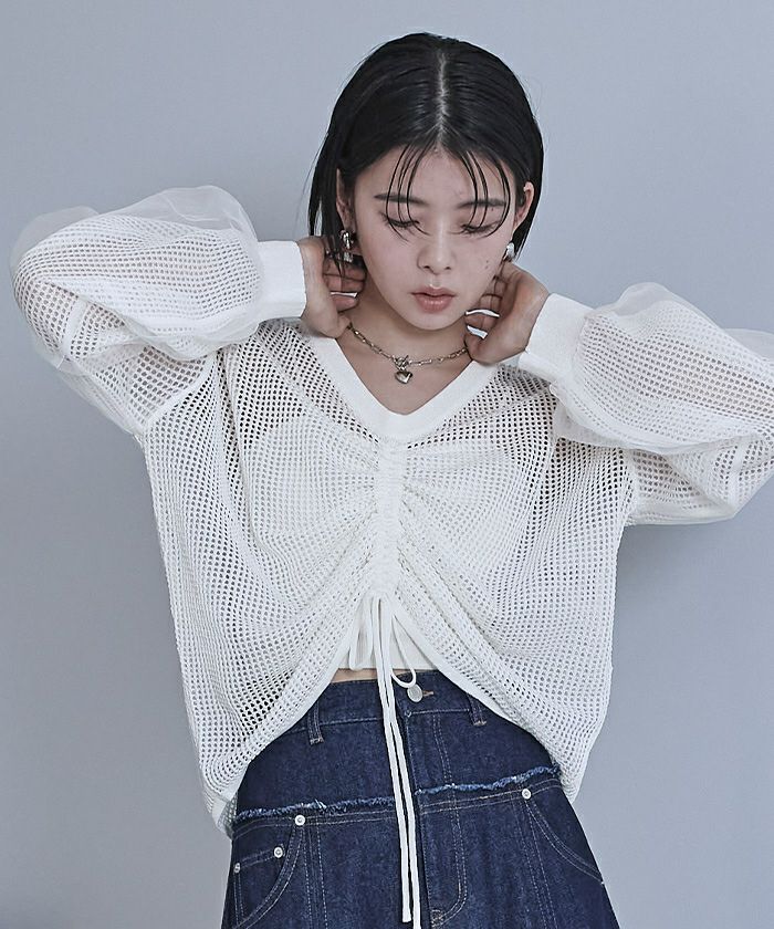 ドロストメッシュニットトップス【miette ミエット】 | titivate