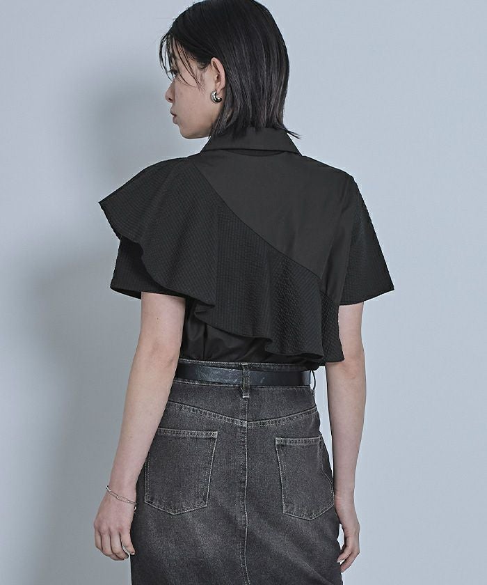 アシンメトリーラッフル半袖シャツ【miette ミエット】【メール便可