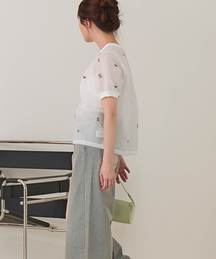 mii　スカーフなし　シアースリーブトップス Sheer Stich Tulle Tops – JUEMI