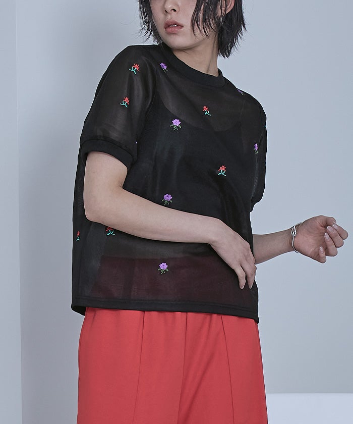 シアーダンボールフラワー刺繍トップス【miette ミエット】 | titivate