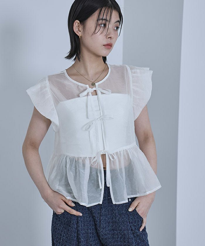 リボンチュールスリットスリーブトップス【miette ミエット】【メール