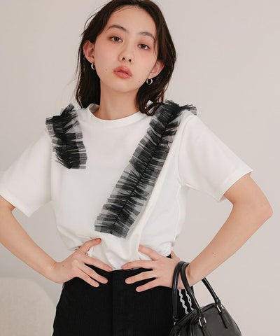 チュールフリルTシャツ【miette ミエット】【メール便可／100】 | titivate