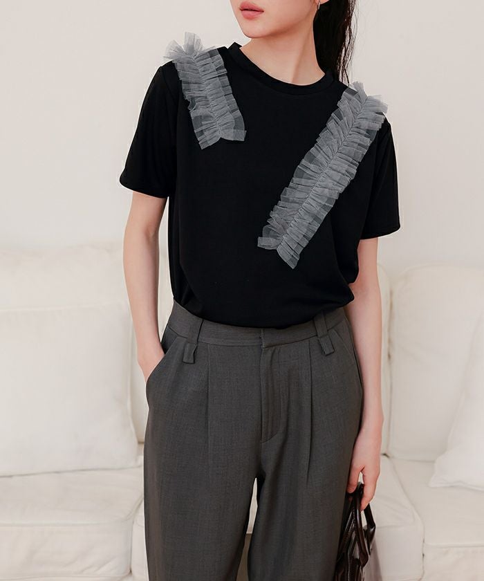 チュールフリルTシャツ【miette ミエット】【メール便可／100】 | titivate
