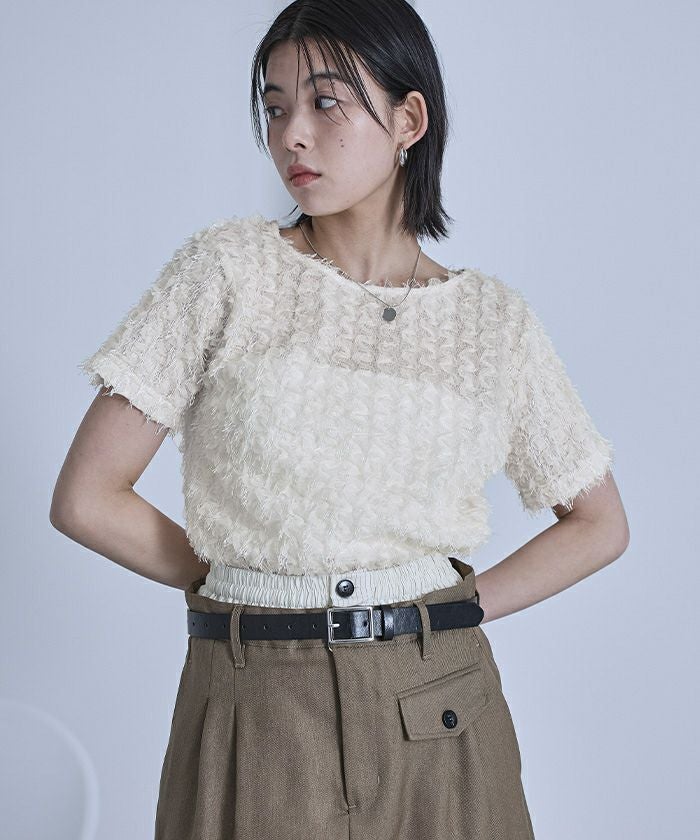 チュールフリルフリンジ半袖トップス【miette ミエット】 | titivate