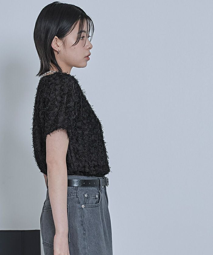 チュールフリルフリンジ半袖トップス【miette ミエット】 | titivate