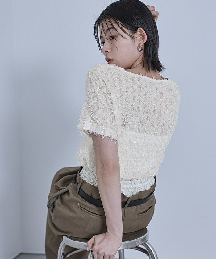チュールフリルフリンジ半袖トップス【miette ミエット】 | titivate