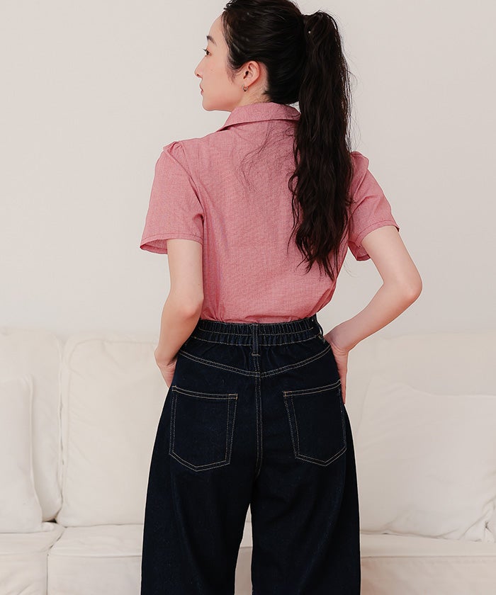 フロントリボンパフスリーブシャツ【miette ミエット】【メール便可