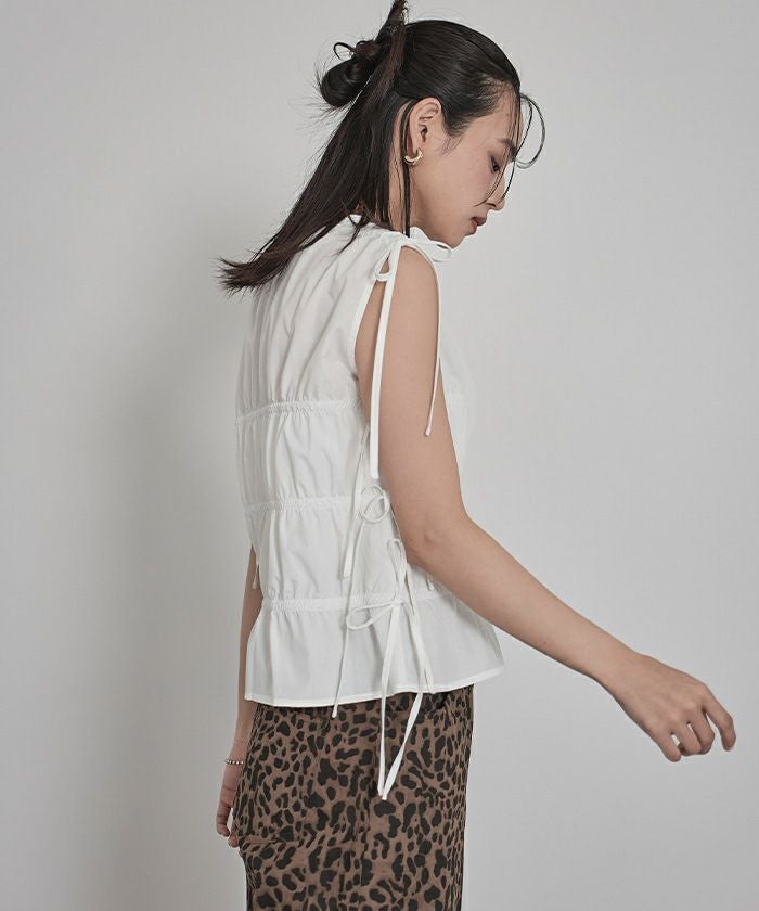 シャーリングリボンノースリーブトップス【miette ミエット】 | titivate