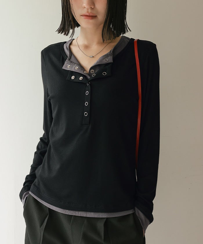 EIGHTHMONTH レイヤードヘンリーネックトップス EM25a035 レイヤード風ヘンリーネックトップス【miette ミエット】 | titivate
